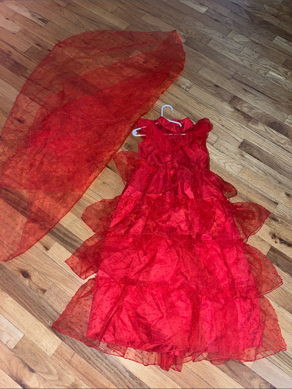 Sparkling Red Layered Tulle Kids Costume with Cape